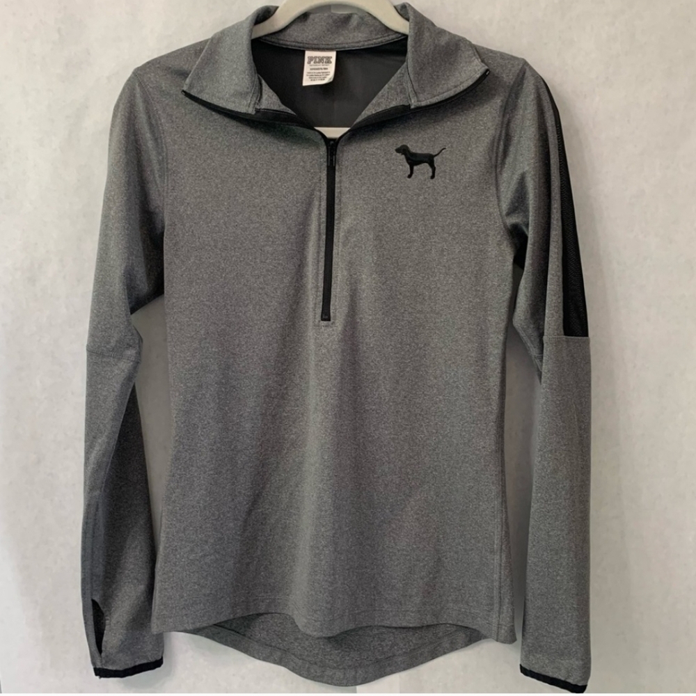 Pink- VS Gray Quarter-Zip Pullover with Mesh Details &  Dog Logo